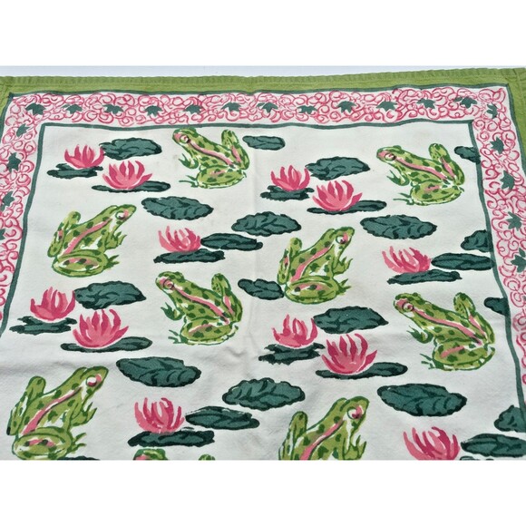 Pomegranate Cotton Napkins Set of 4 Pink & Green Frogs Lily Pads Whimsical - Picture 4 of 11